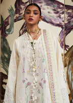 Elan Luxury Lawn Collection Design  - Heavy Embroidery Suit with Stripe Net Dupatta