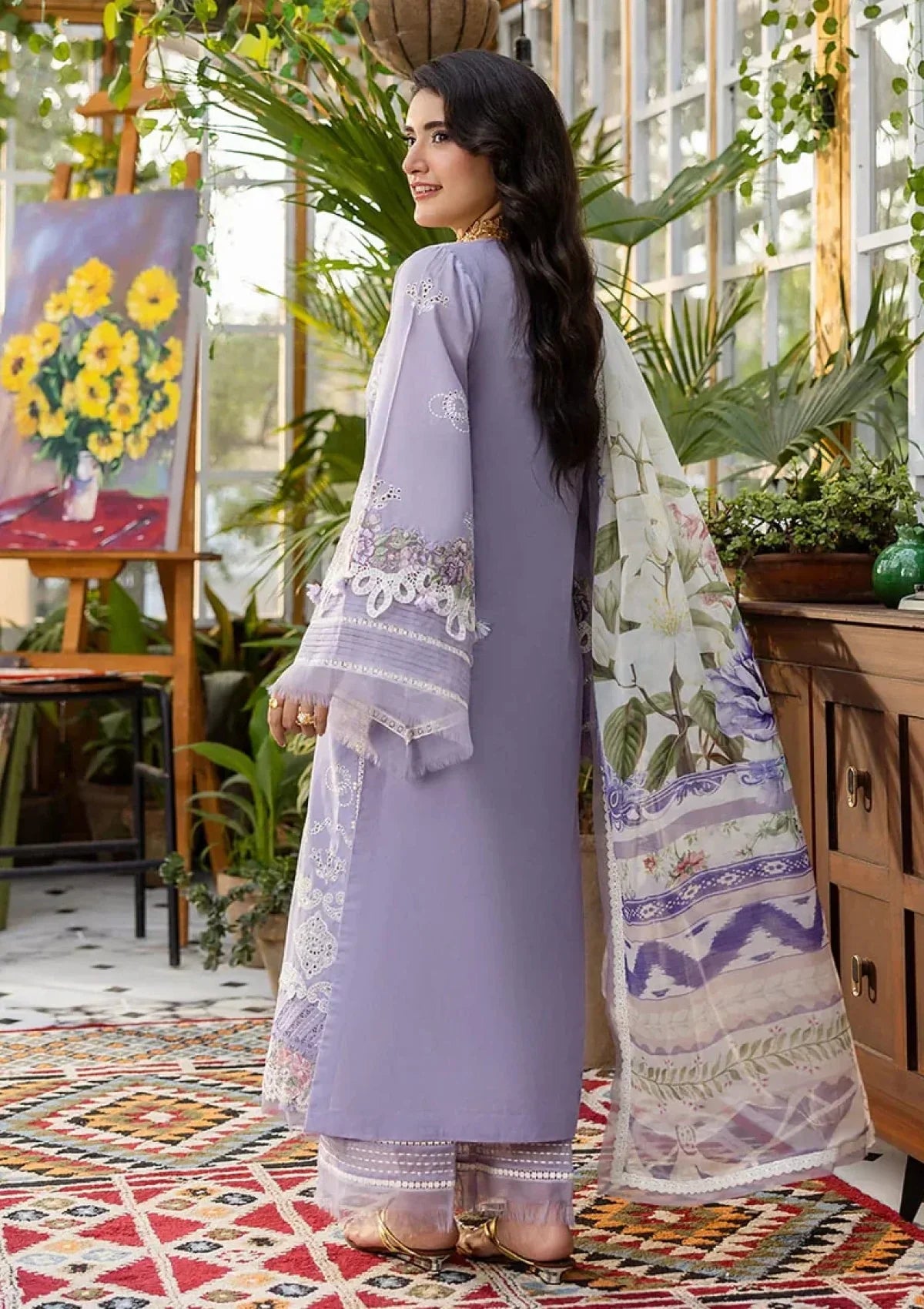 Elaf Luxury Lawn Collection Design - Heavy Embroidery Suit with Silk Printed Dupatta