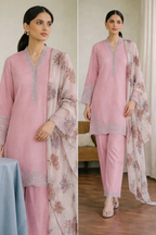 Blush Pink Embroidered Lawn Suit with Chiffon Printed Dupatta – Elegant Women’s Wear