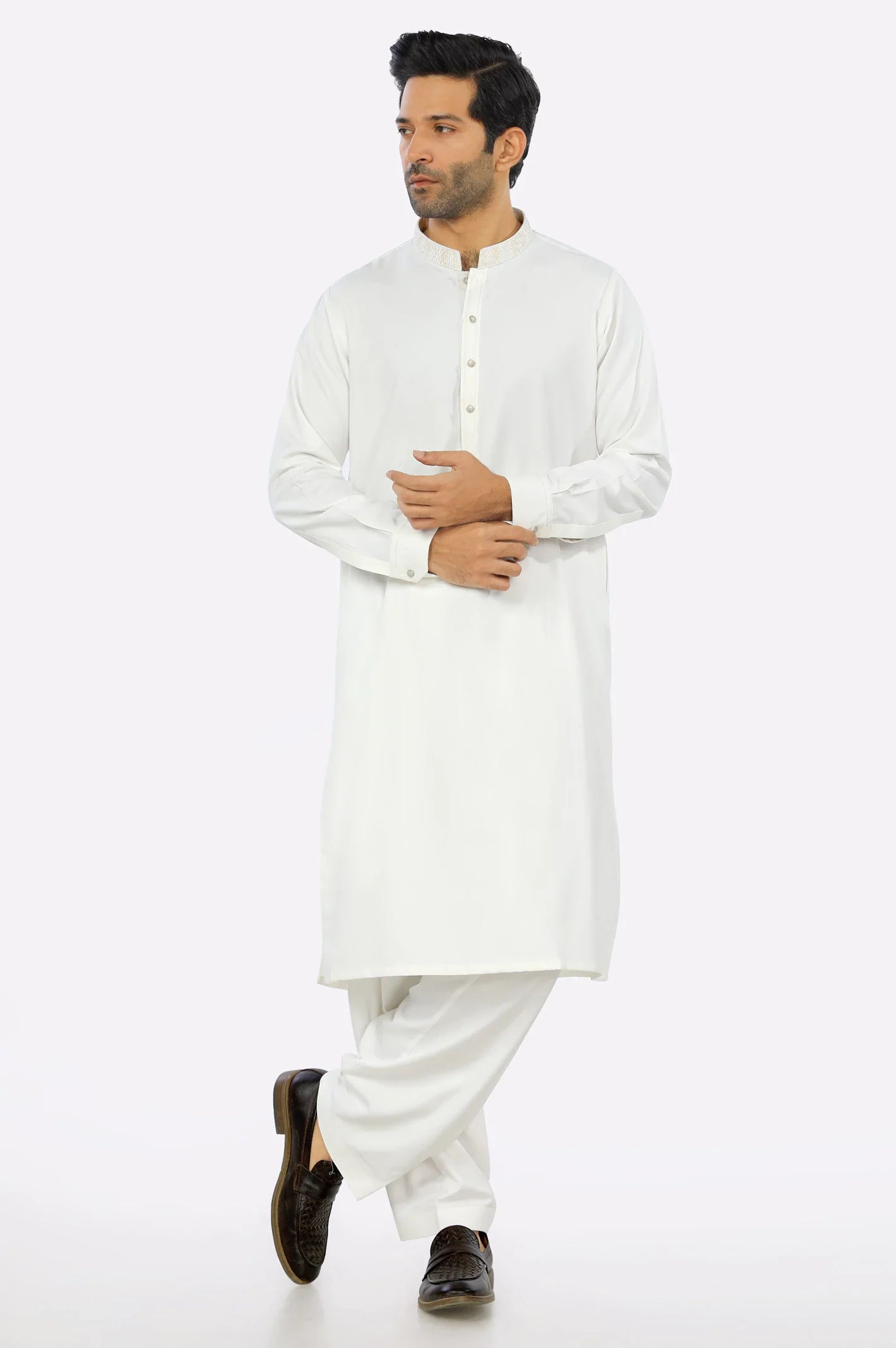 Off White Rayon Blend Shalwar Kameez