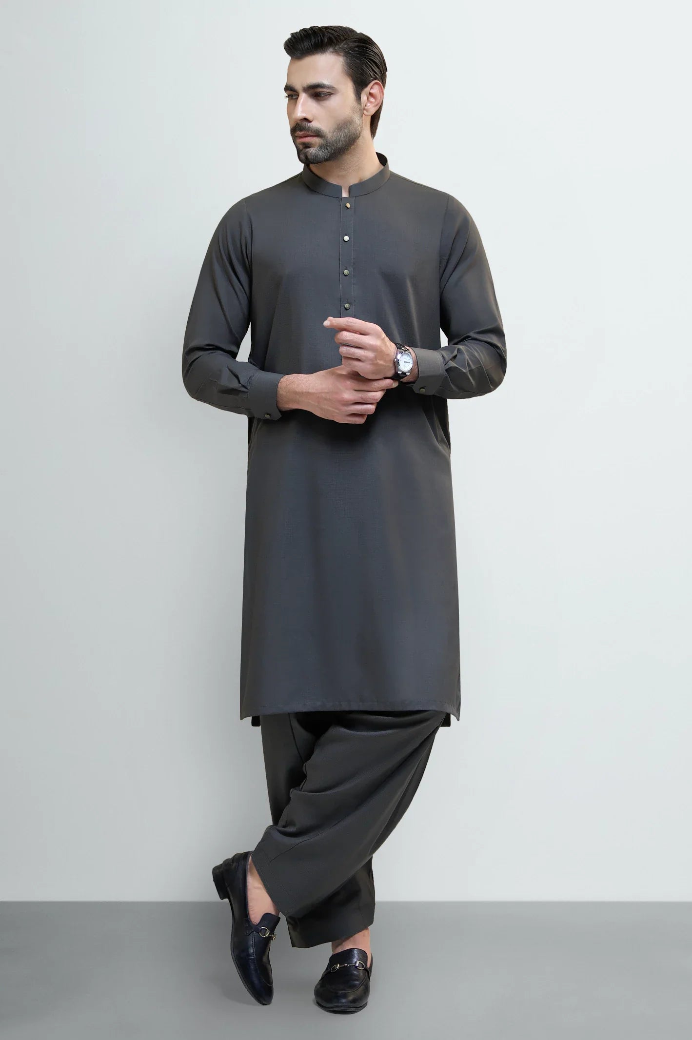 Dark Grey Wash & Wear Shalwar Kameez