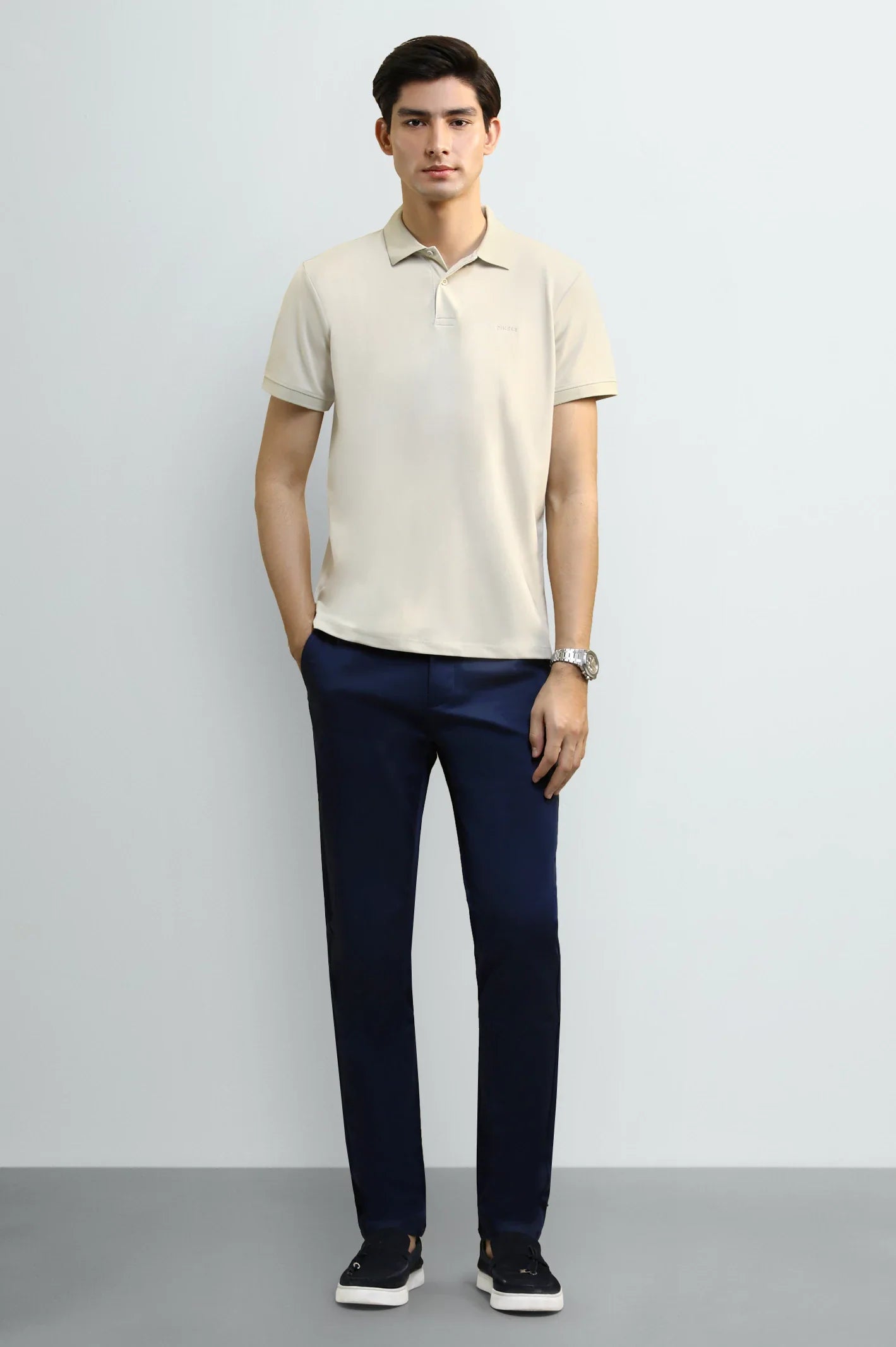 Beige Tipping Collar Polo