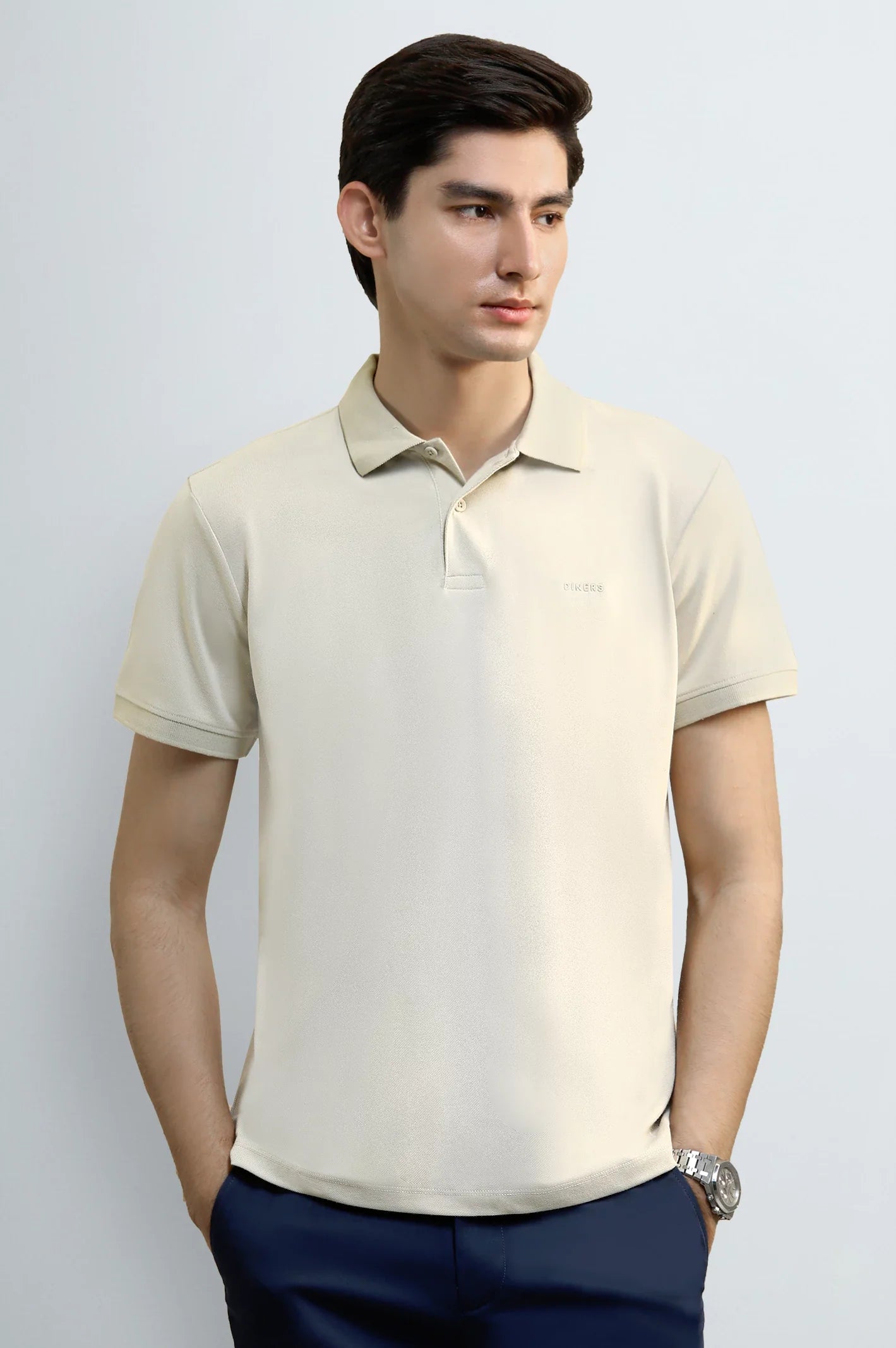 Beige Tipping Collar Polo