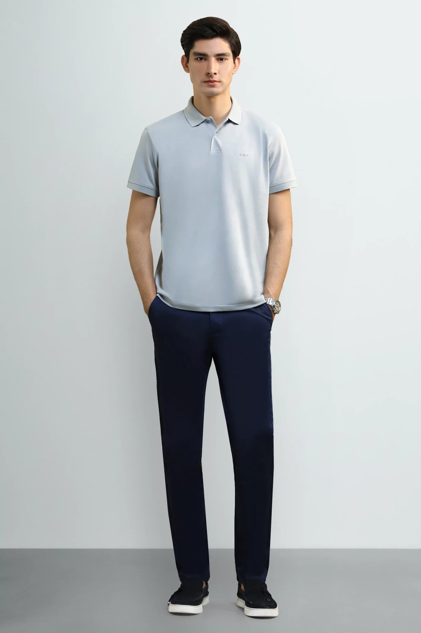 Light Grey Tipping Collar Polo
