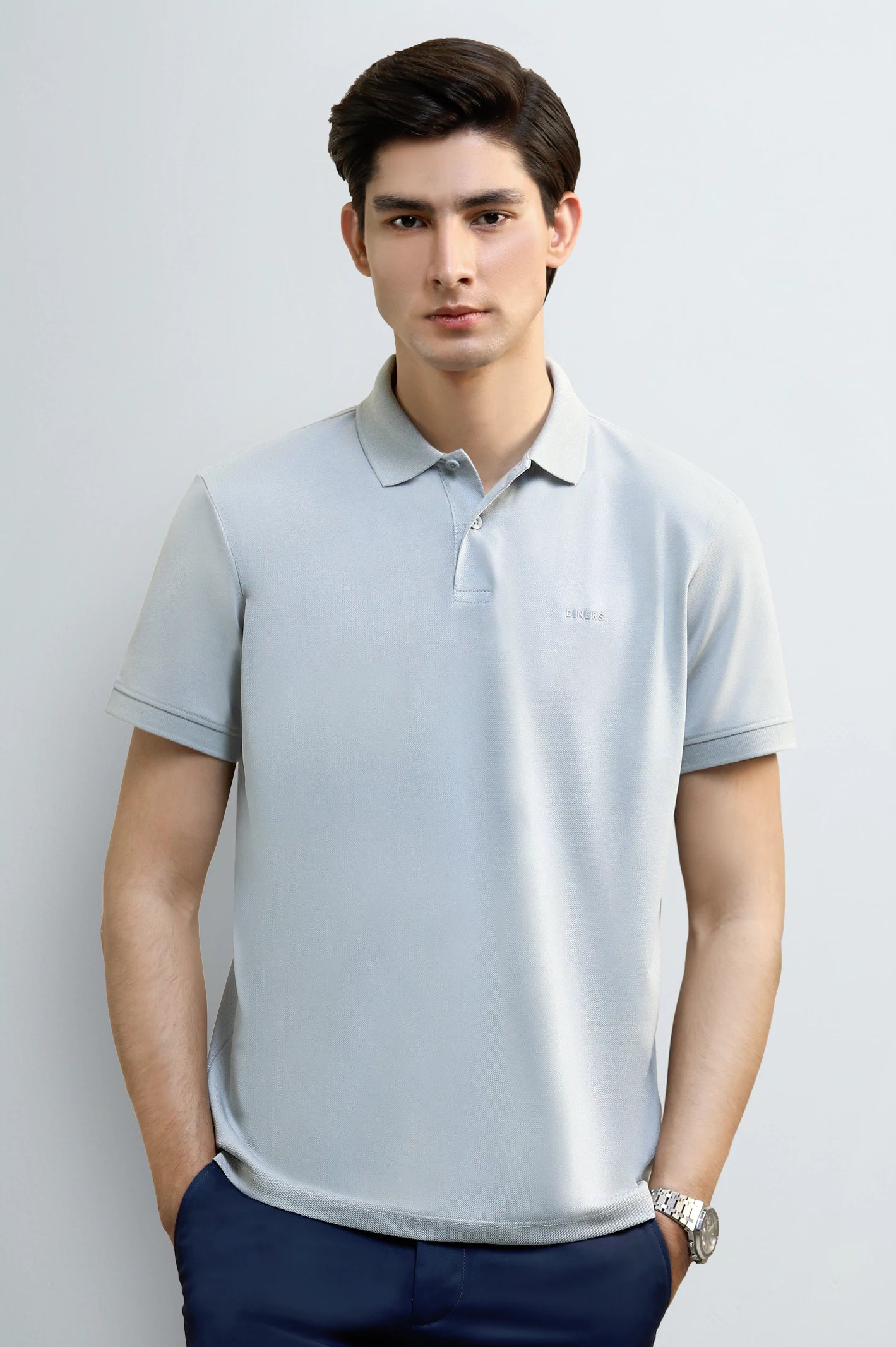 Light Grey Tipping Collar Polo
