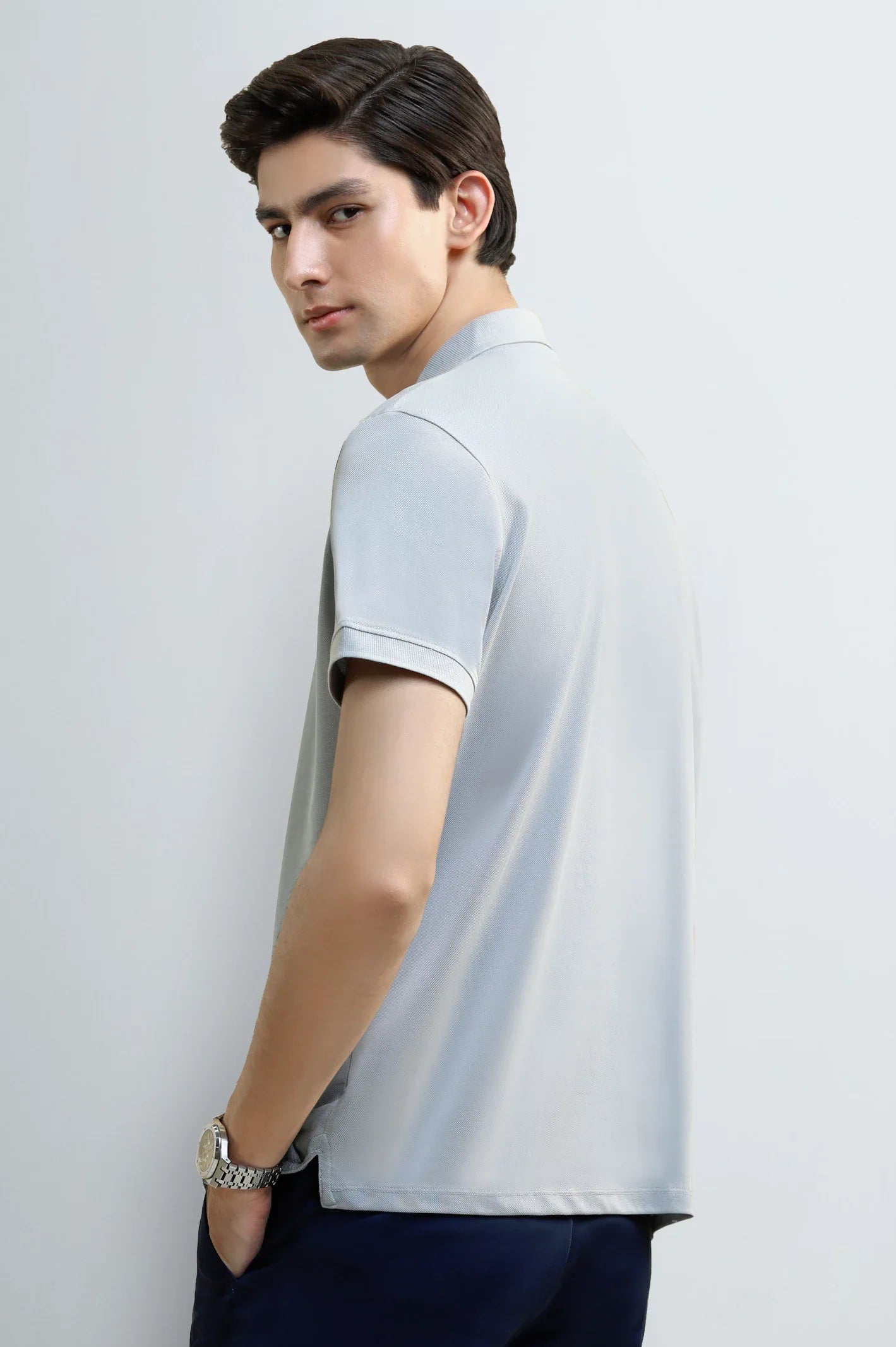 Light Grey Tipping Collar Polo
