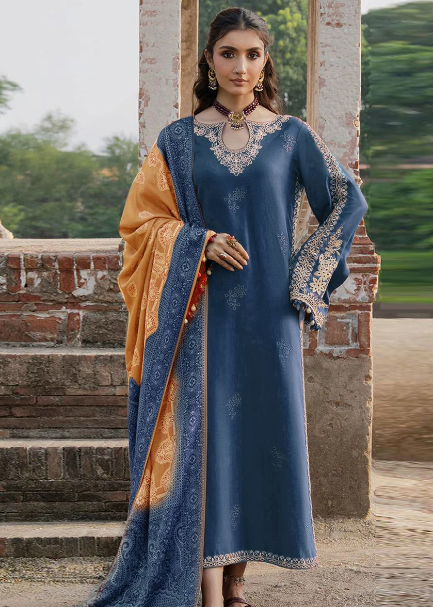 Luxury Airjet Lawn Heavy Embroidered Suit with Digital Printed Chiffon Dupatta