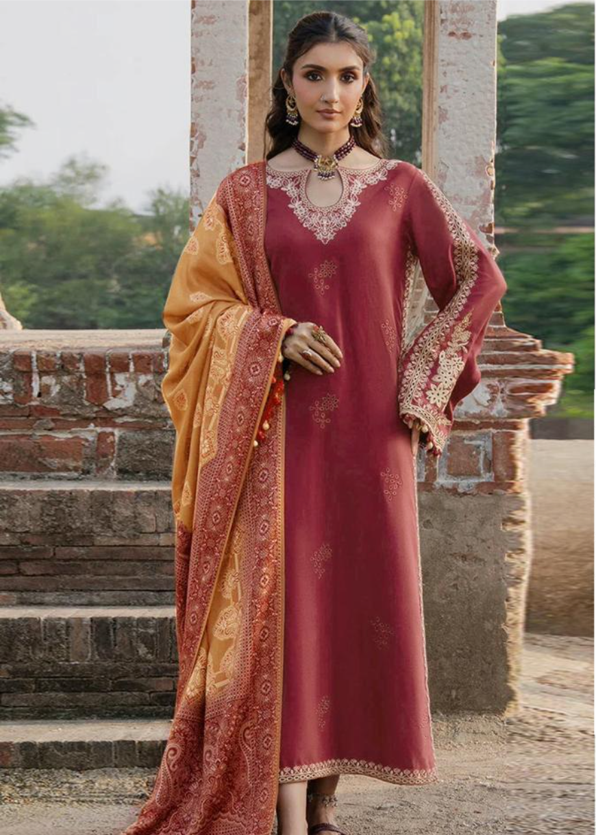 Luxury Airjet Lawn Heavy Embroidered Suit with Digital Printed Chiffon Dupatta