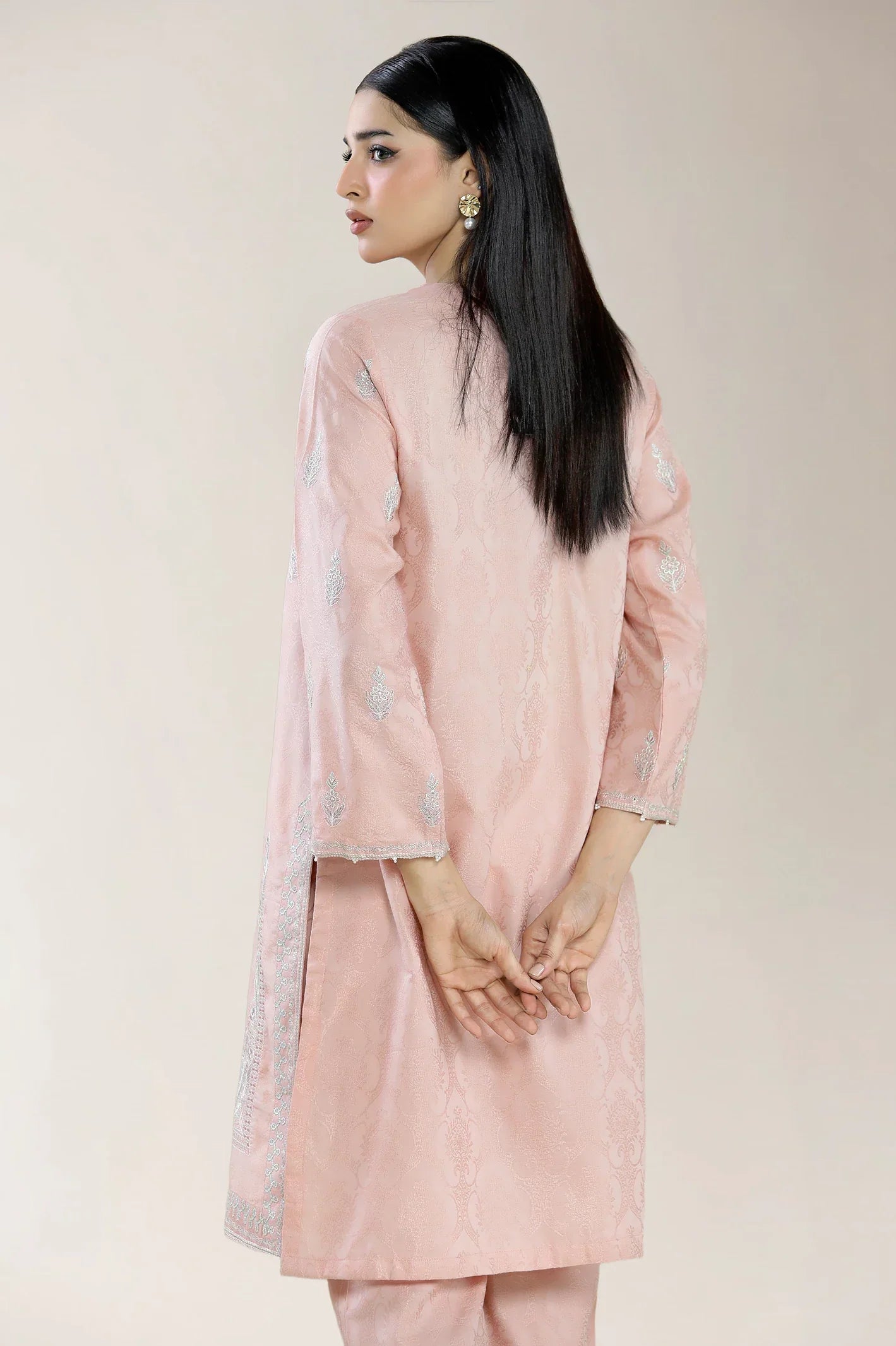 Embroidered Viscose Self Jacquard Peach 2Pc