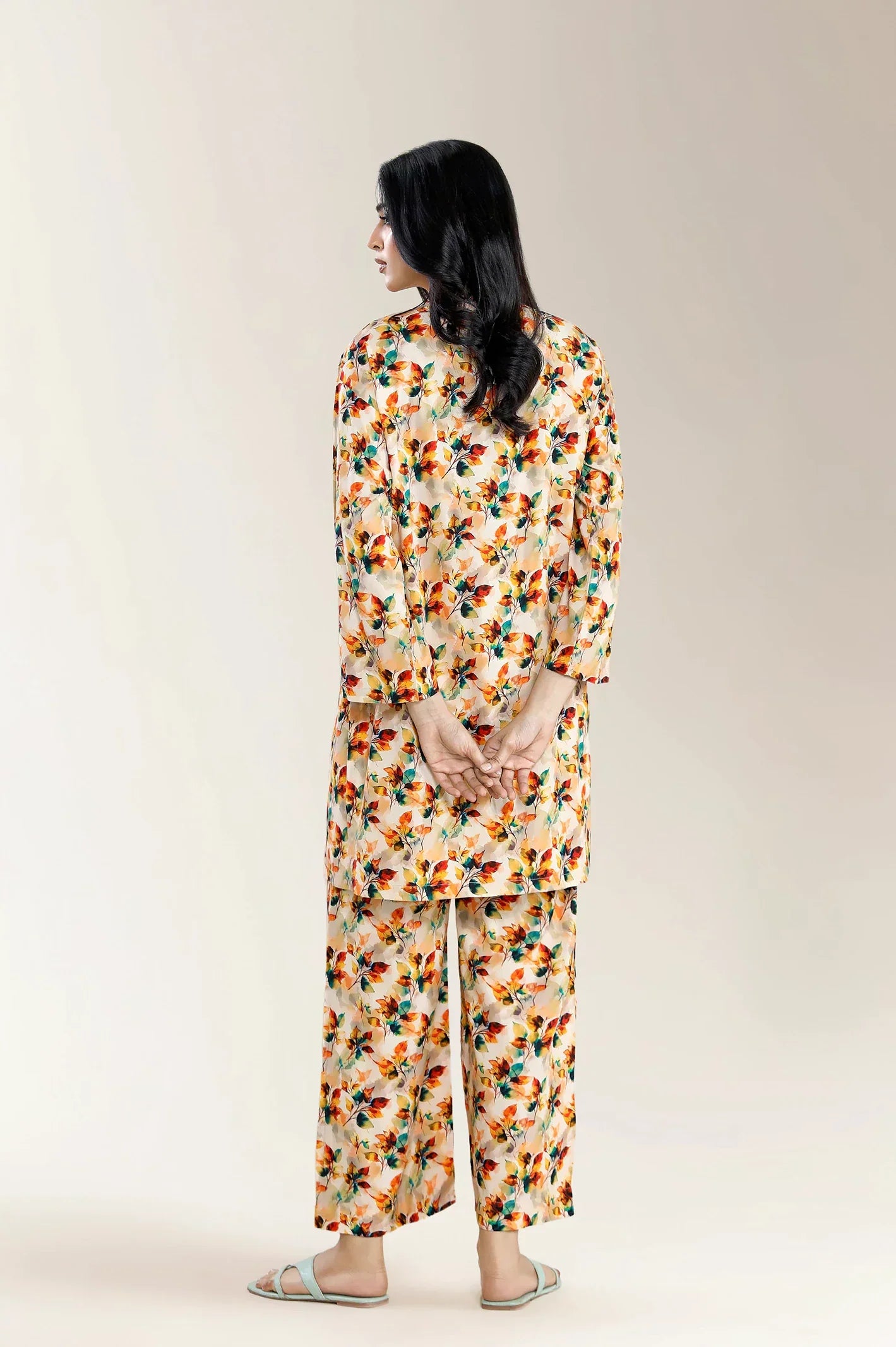Printed Viscose Linen-Light Peach 2Pc