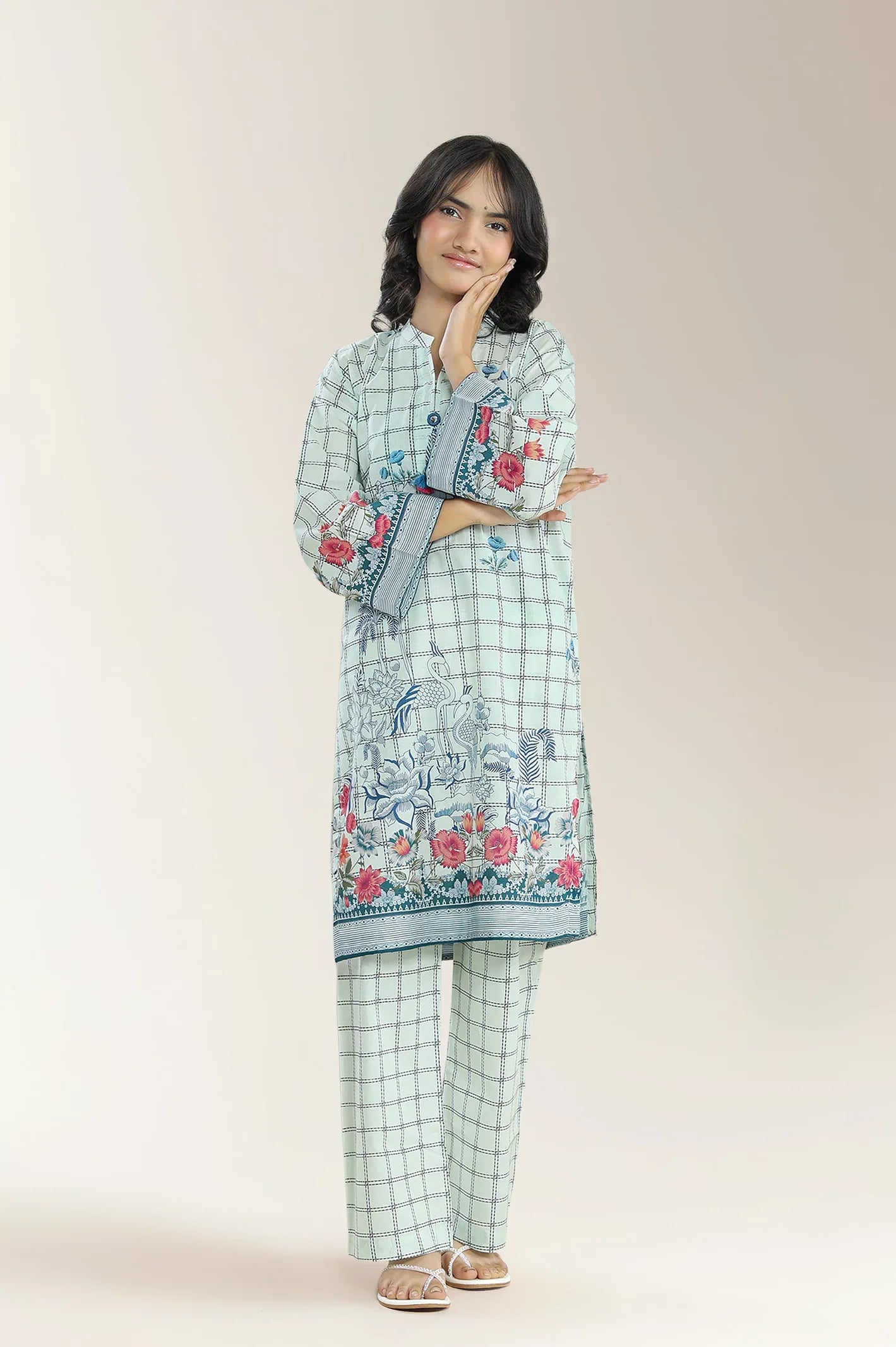 Embroidered Cambric-Ivory Teens 2Pc