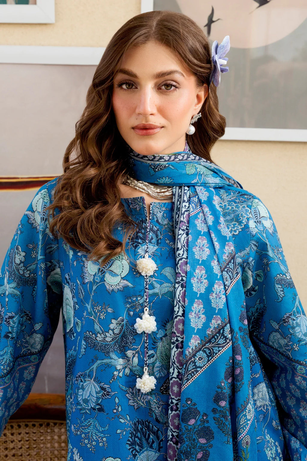 Printed Lawn-Blue Unstitched 3PC