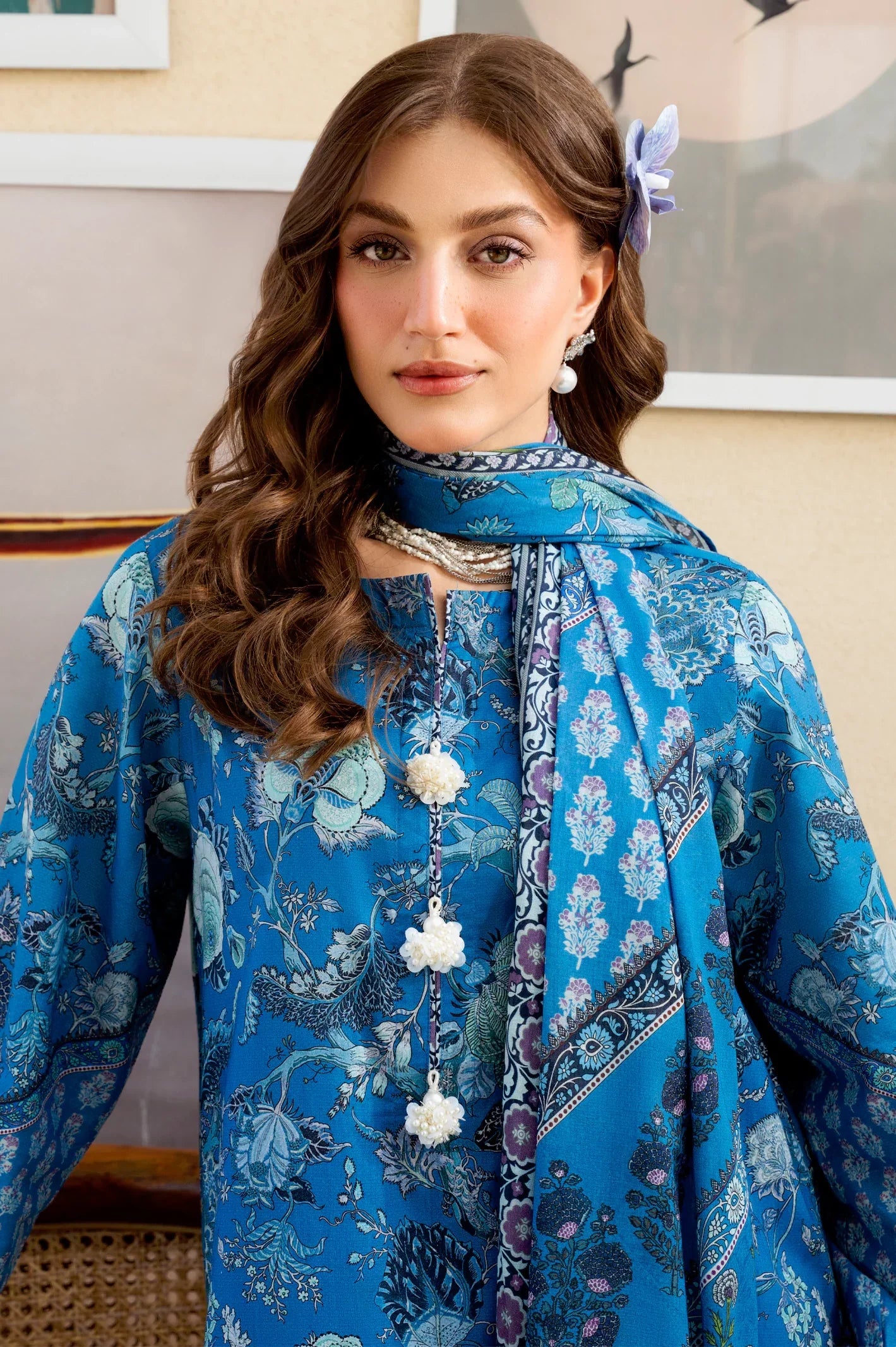 Printed Lawn-Blue Unstitched 3PC