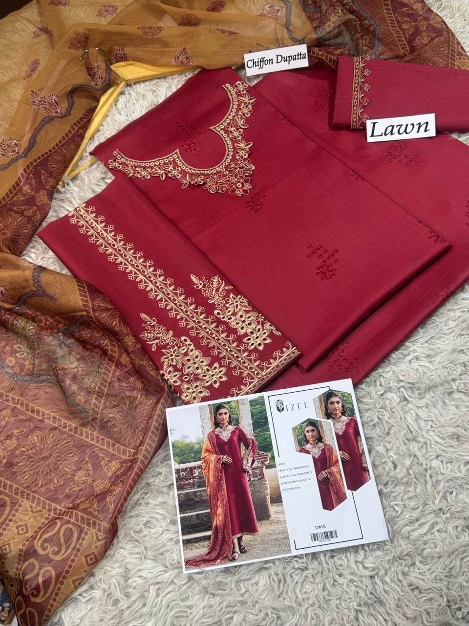 Airjet Pure Lawn Suit | Heavy Embroidered Front & Sleeves with Chiffon Dupatta