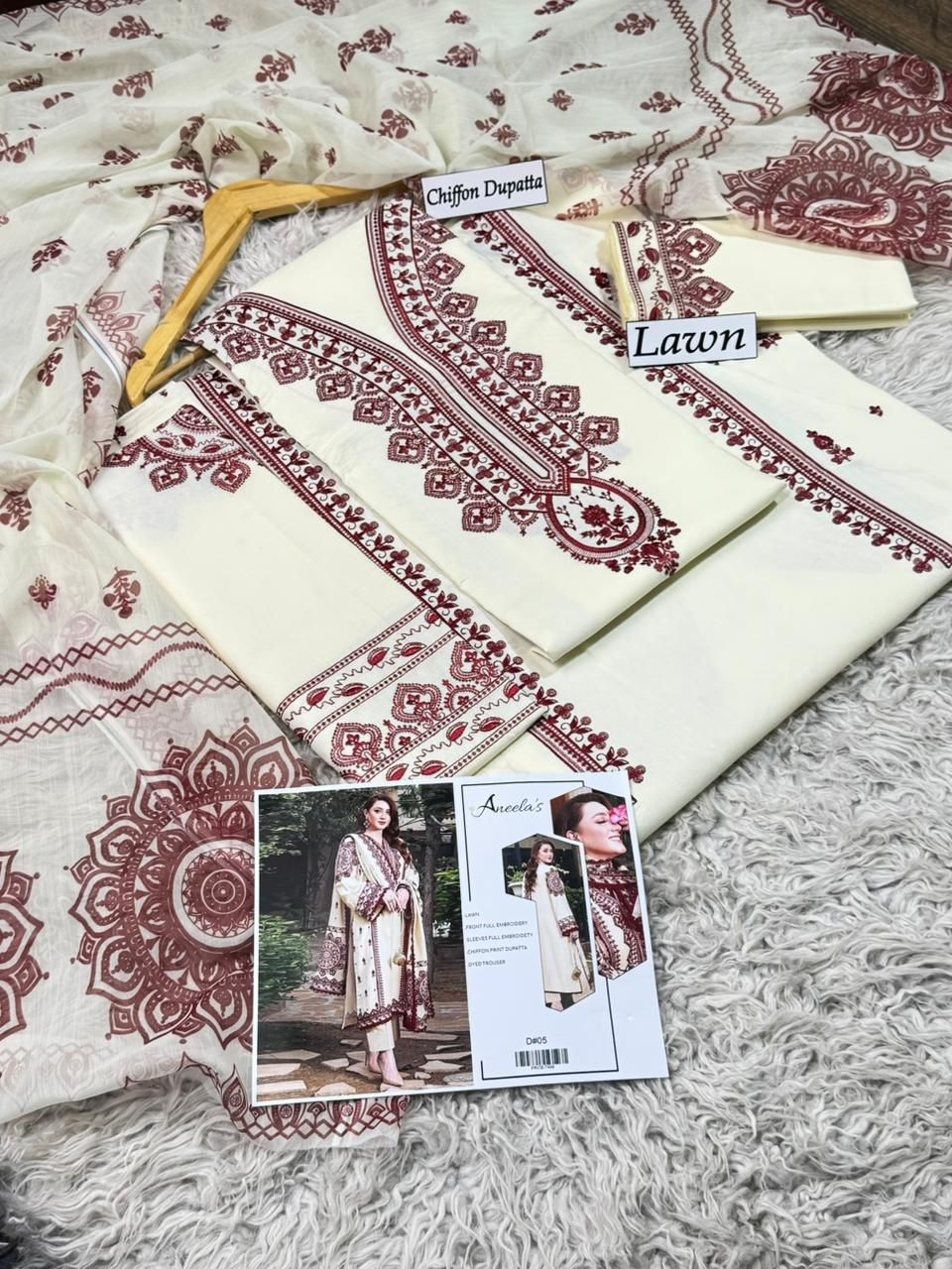 Elegant Airjet Lawn Suit | Premium Embroidered Front & Sleeves with Chiffon Dupatta