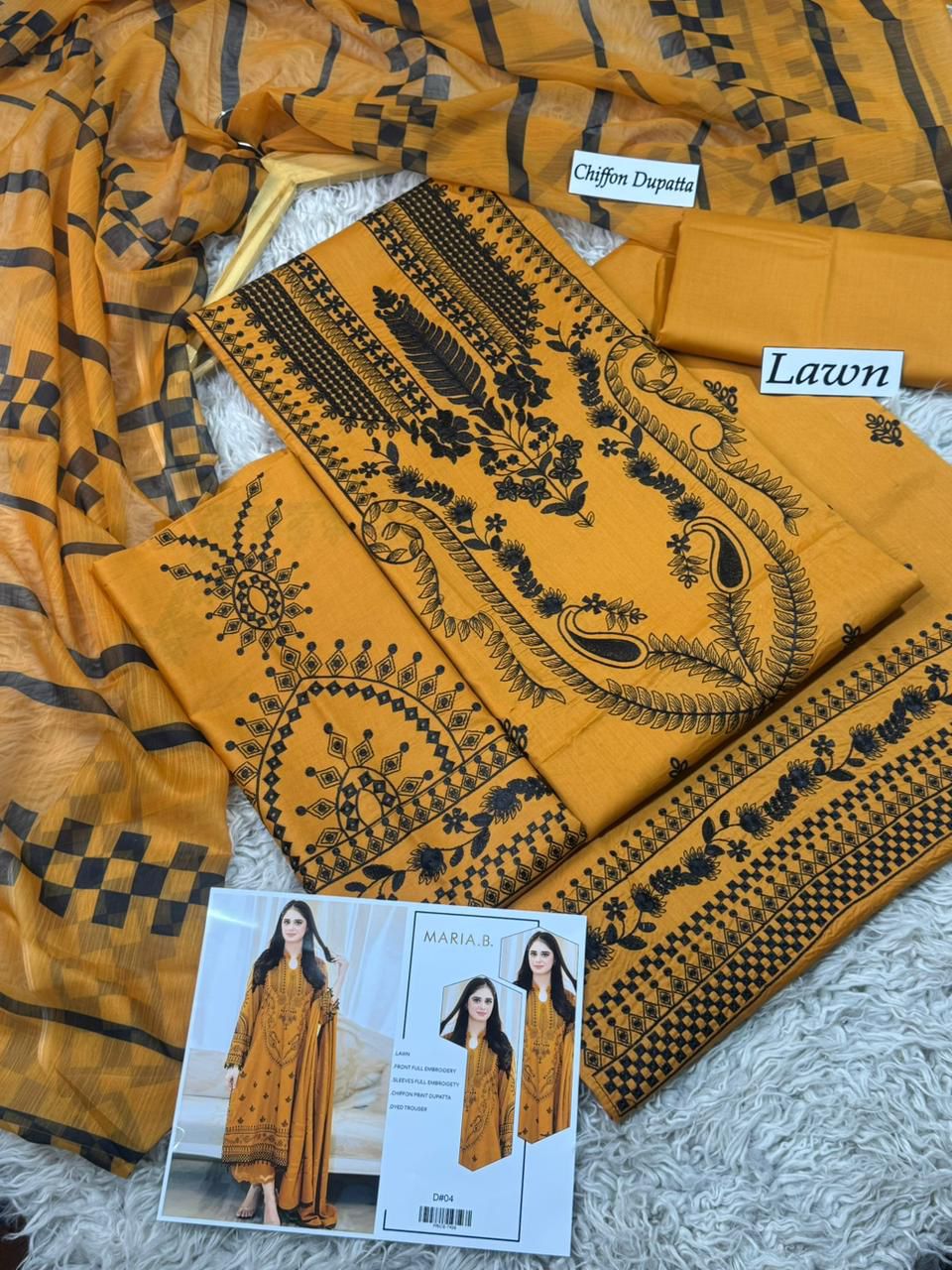 Elegant Airjet Lawn Suit | Heavy Embroidered Sleeves & Chiffon Dupatta