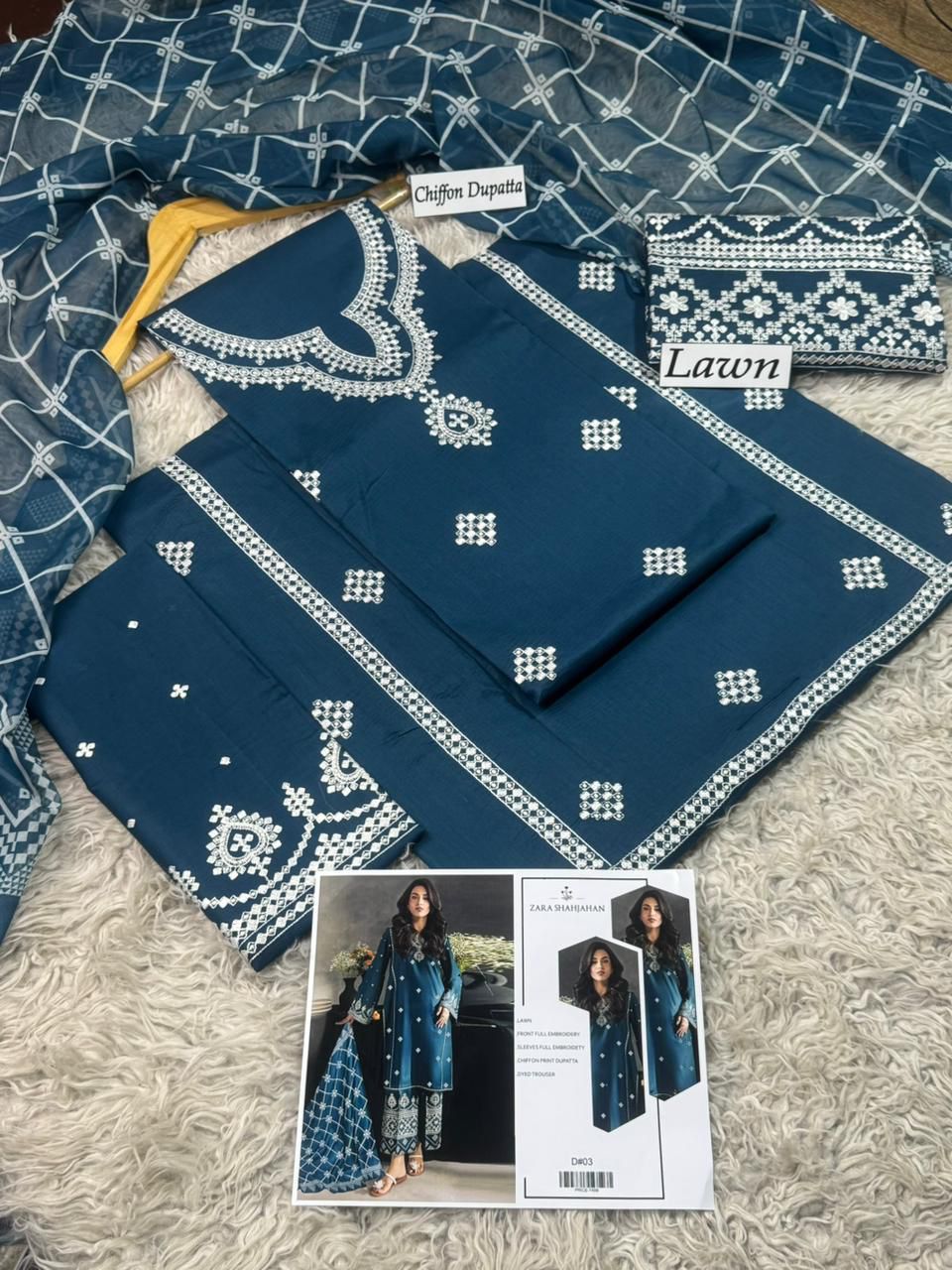 Grace Airjet Lawn Suit | Front Embroidery, Heavy Sleeves & Chiffon Dupatta