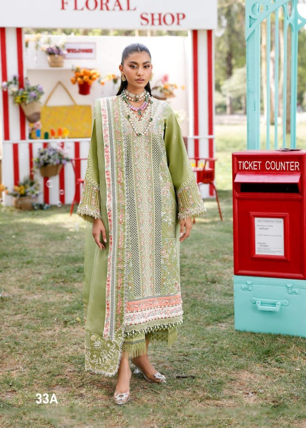 Bin Ilyas Luxury Lawn Collection Heavy Embroidery Suit with Organza Dupatta