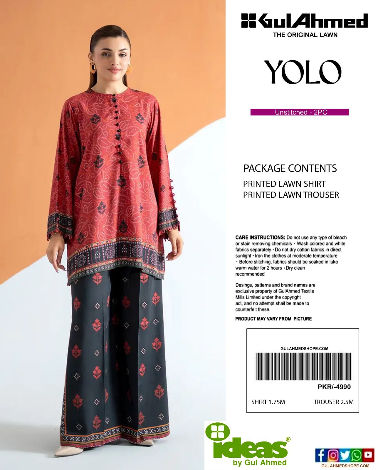 Gul Ahmad Co-ords Sets - Digital Printed Shirt & Trouser with Original Stamp