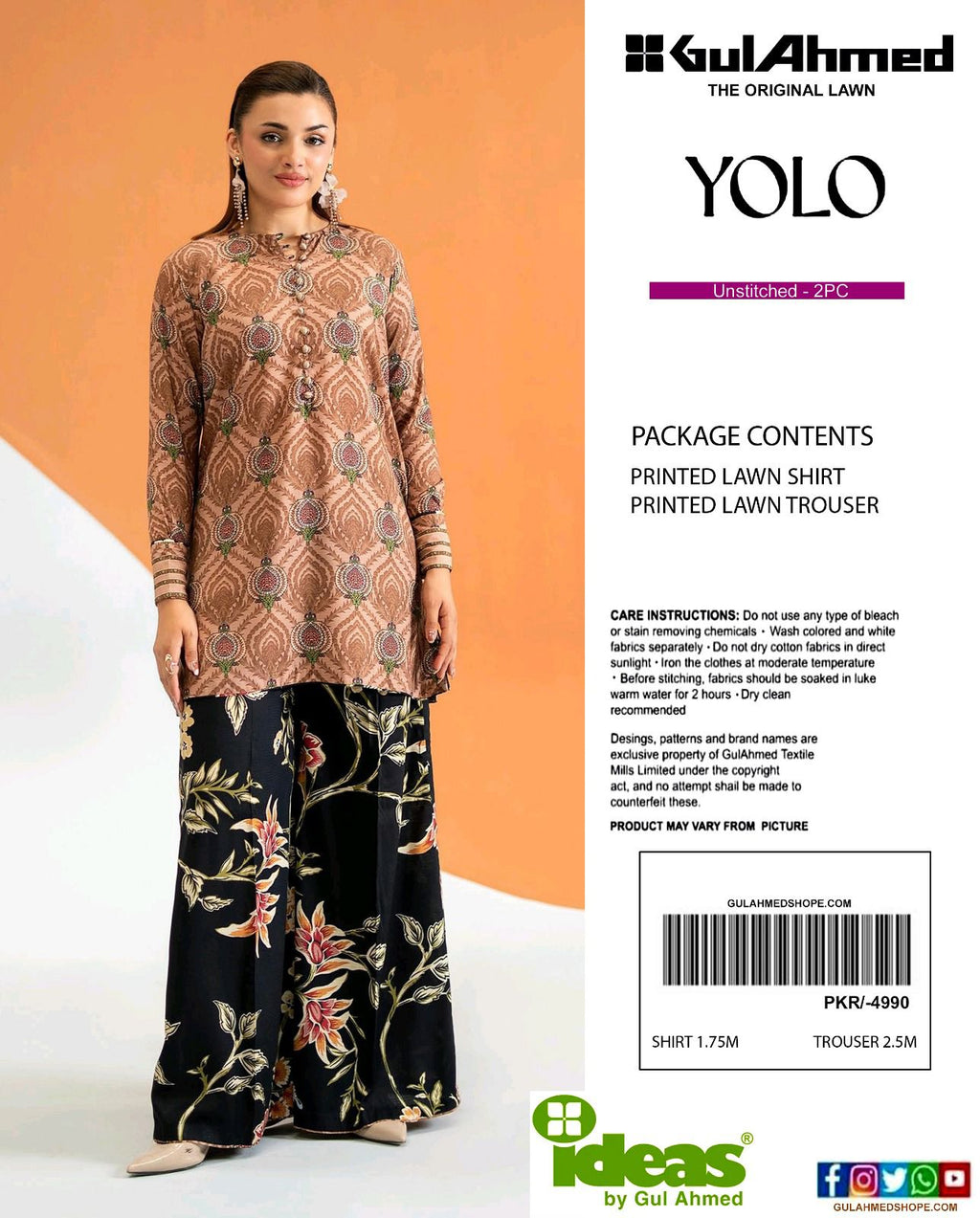 Gul Ahmad Co-ords Sets - Digital Printed Shirt & Trouser with Original Stamp