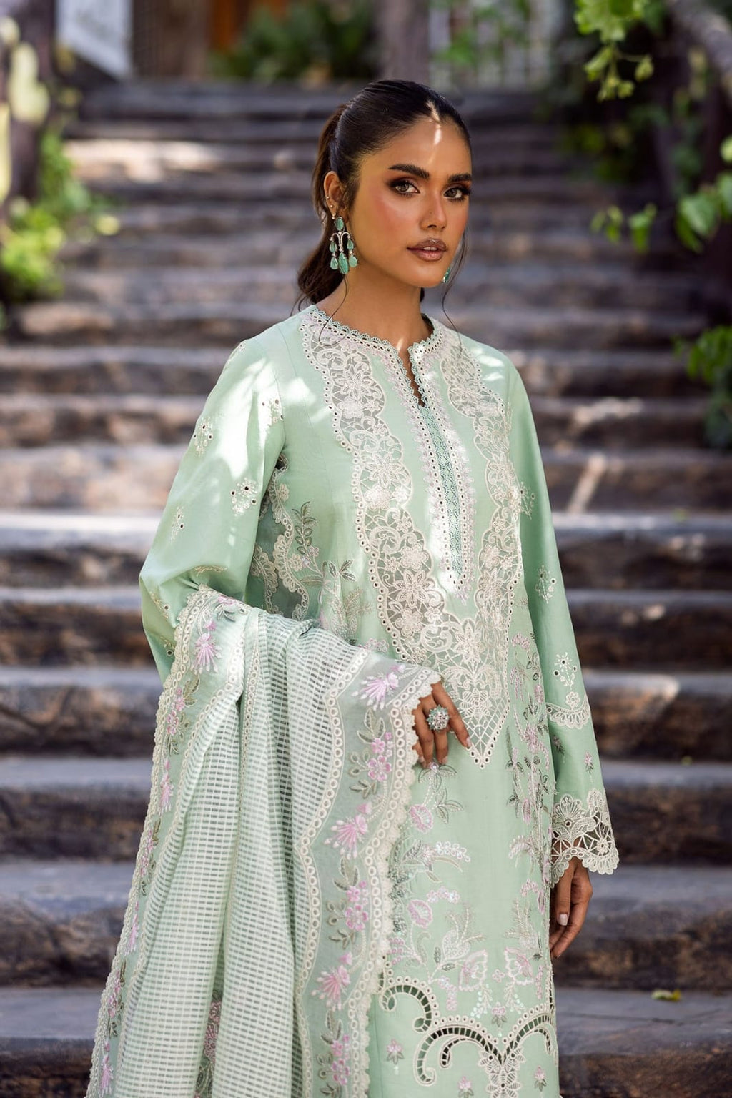 Akbar Aslam Luxury Lawn 901 – Heavy Sequence Embroidered Lawn Suit with Stripe Dupatta | Royal Boutique Pakistan