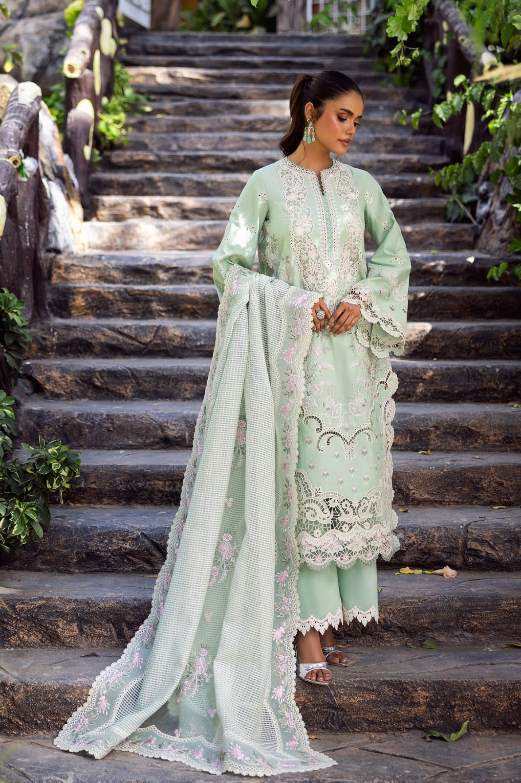 Akbar Aslam Luxury Lawn 901 – Heavy Sequence Embroidered Lawn Suit with Stripe Dupatta | Royal Boutique Pakistan