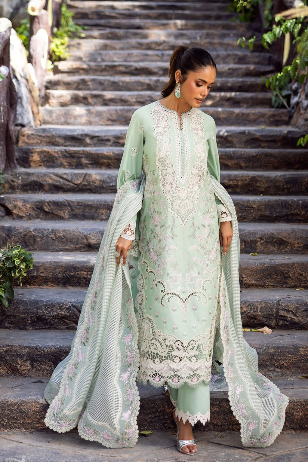 Akbar Aslam Luxury Lawn 901 – Heavy Sequence Embroidered Lawn Suit with Stripe Dupatta | Royal Boutique Pakistan