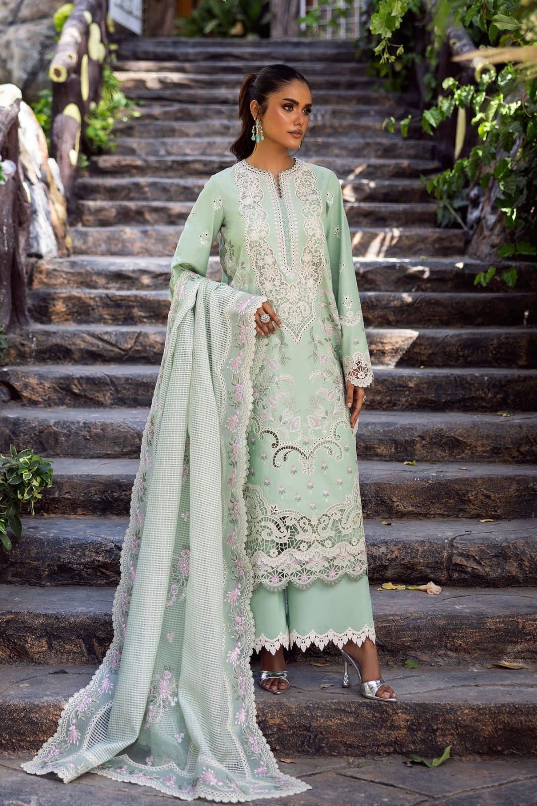 Akbar Aslam Luxury Lawn 901 – Heavy Sequence Embroidered Lawn Suit with Stripe Dupatta | Royal Boutique Pakistan
