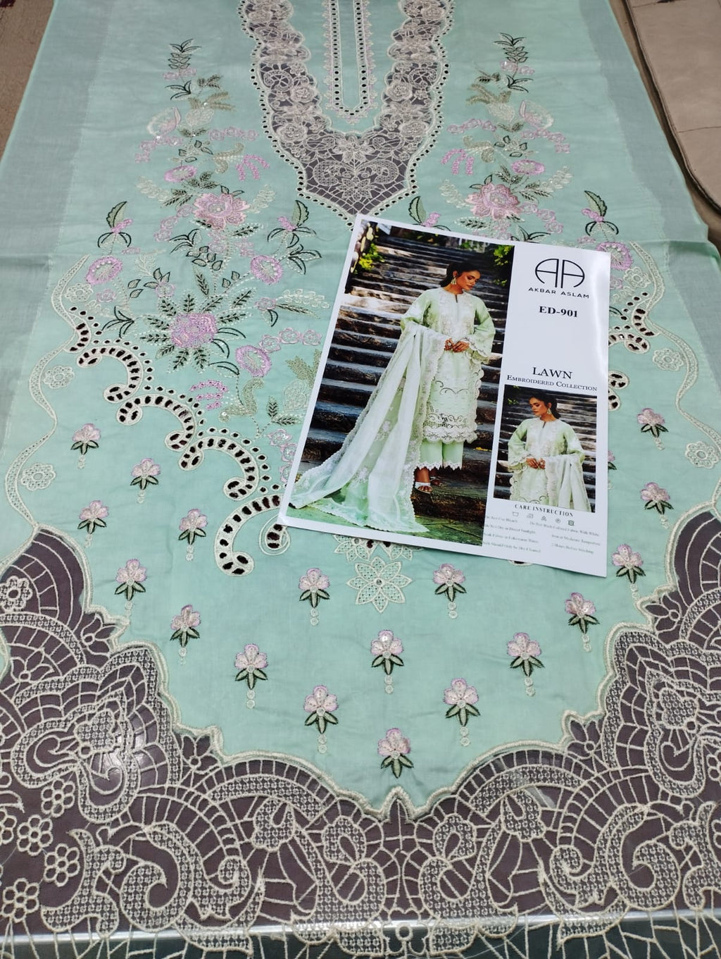 Akbar Aslam Luxury Lawn 901 – Heavy Sequence Embroidered Lawn Suit with Stripe Dupatta | Royal Boutique Pakistan