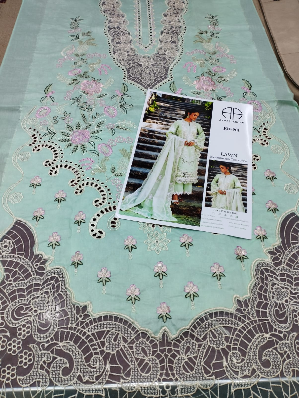 Akbar Aslam Luxury Lawn 901 – Heavy Sequence Embroidered Lawn Suit with Stripe Dupatta | Royal Boutique Pakistan
