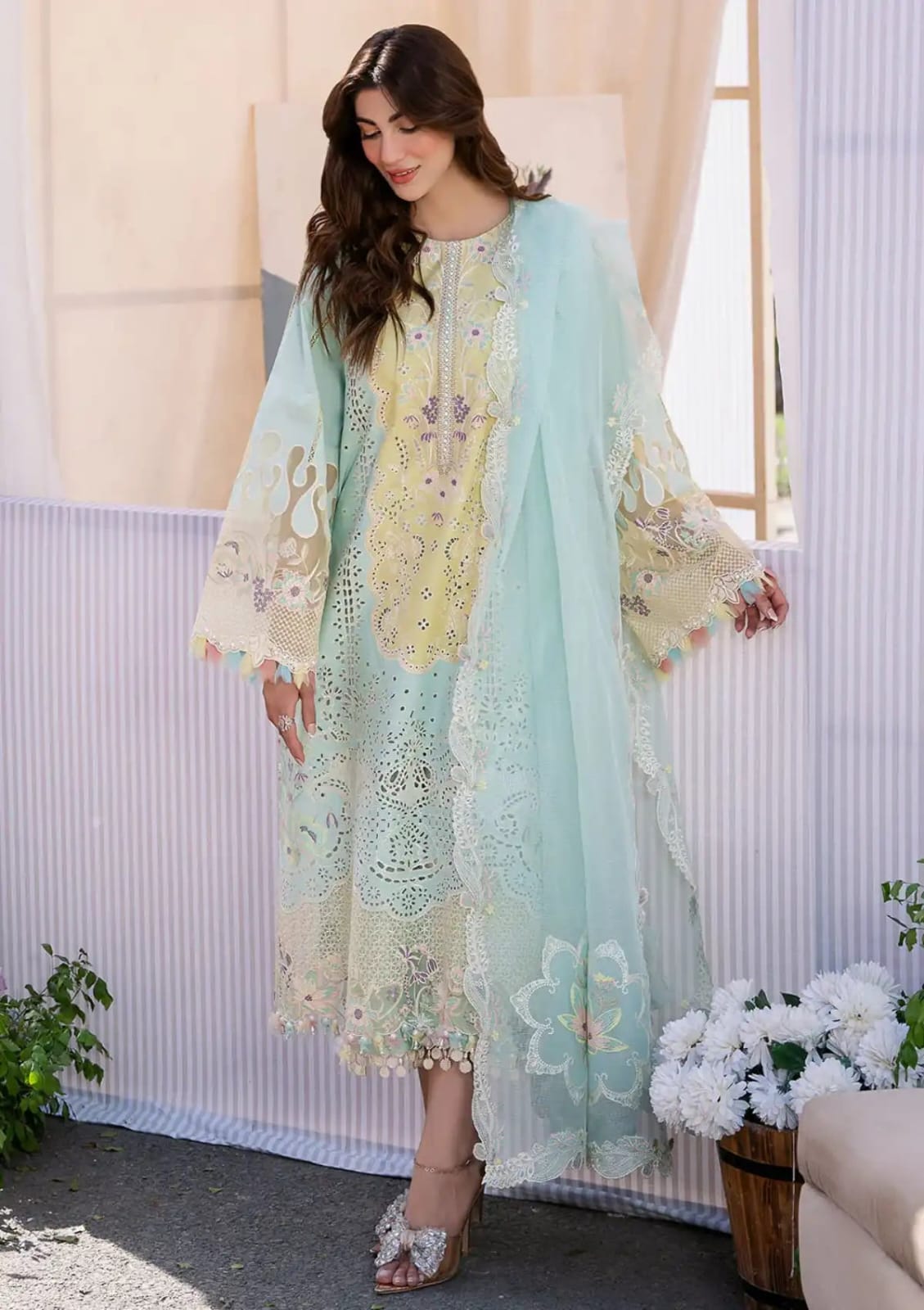 Bin Ilyas Clara Luxury Lawn Suit – Heavy Embroidered Lawn with Cotton Net Dupatta | Royal Boutique Pakistan