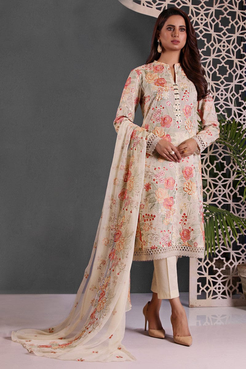uxury Airjet Lawn Floral Suit | Heavy Embroidered Summer Dress with Chiffon Dupatta