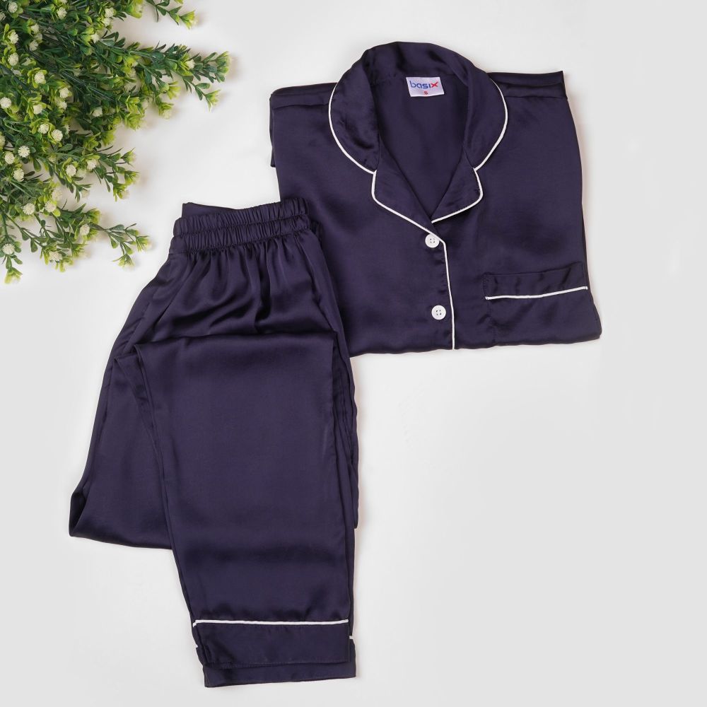 Women’s Blue Silk Pajama Set – Luxury Satin Nightwear Two-Piece Suit