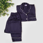 Women’s Blue Silk Pajama Set – Luxury Satin Nightwear Two-Piece Suit