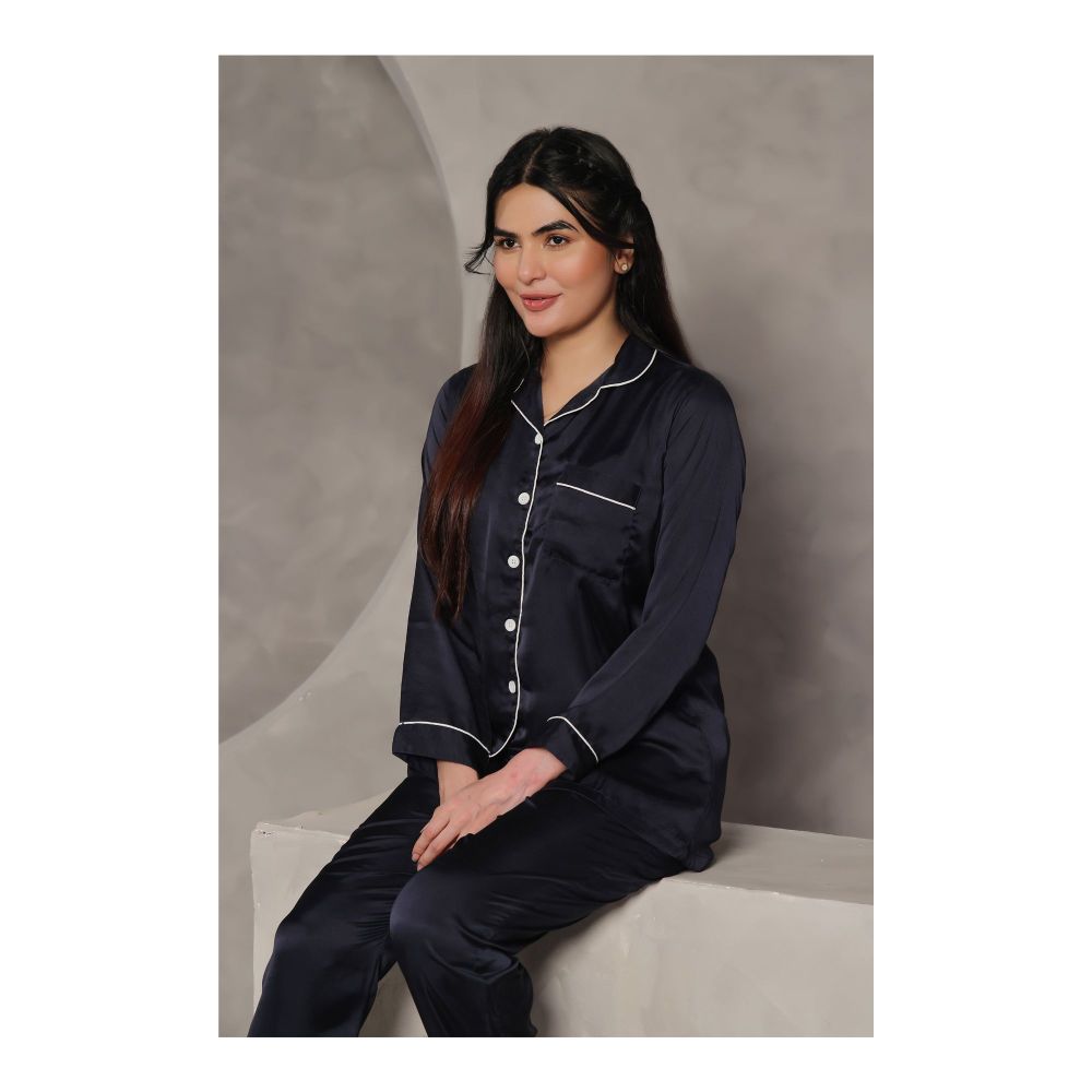 Women’s Black Silk Pajama Set – Luxury Satin Nightwear Two-Piece Suit