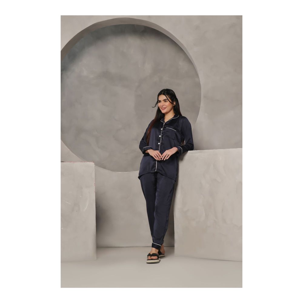 Women’s Black Silk Pajama Set – Luxury Satin Nightwear Two-Piece Suit