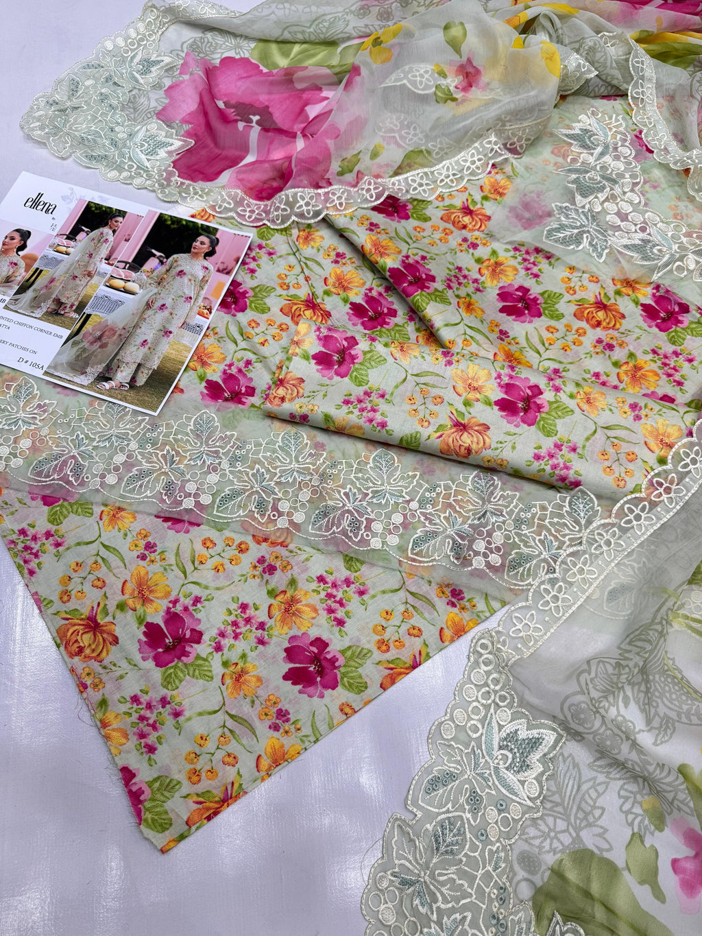 Lawn Collection with Ready to Wear Chiffon Dupatta - Printed Suit with Embroidery Patches