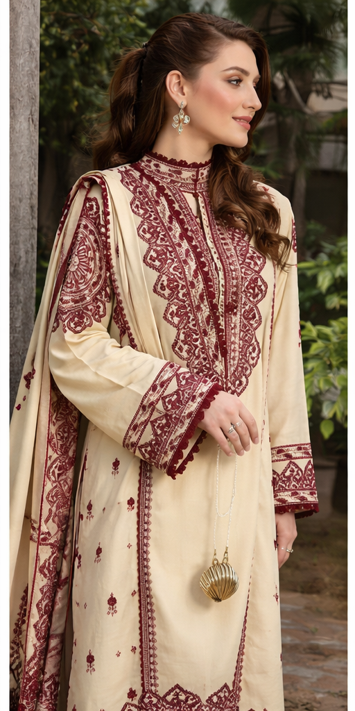 Elegant Airjet Lawn Suit | Premium Embroidered Front & Sleeves with Chiffon Dupatta