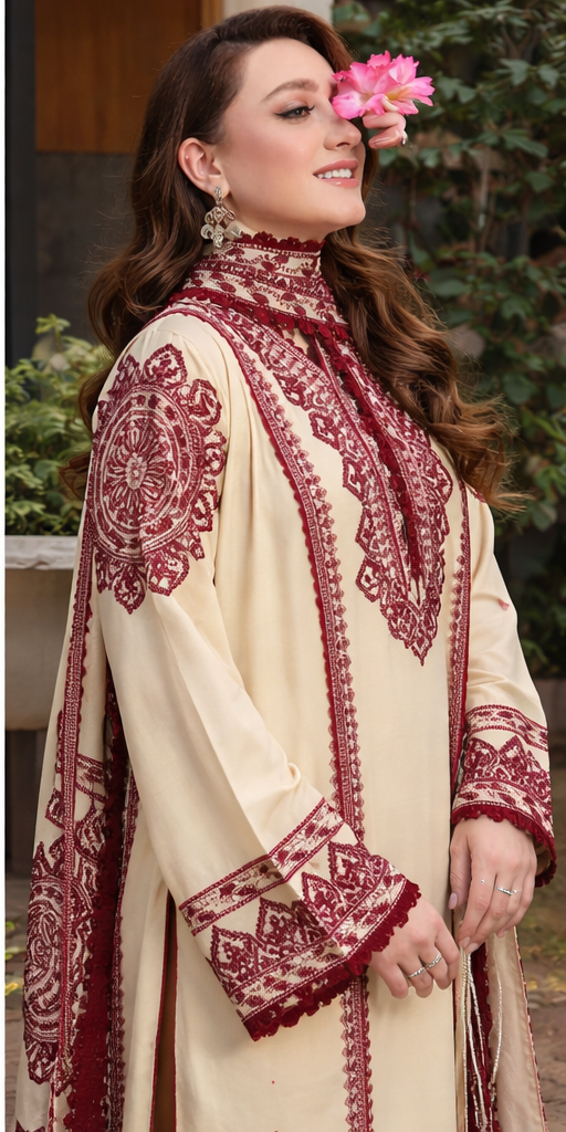Elegant Airjet Lawn Suit | Premium Embroidered Front & Sleeves with Chiffon Dupatta
