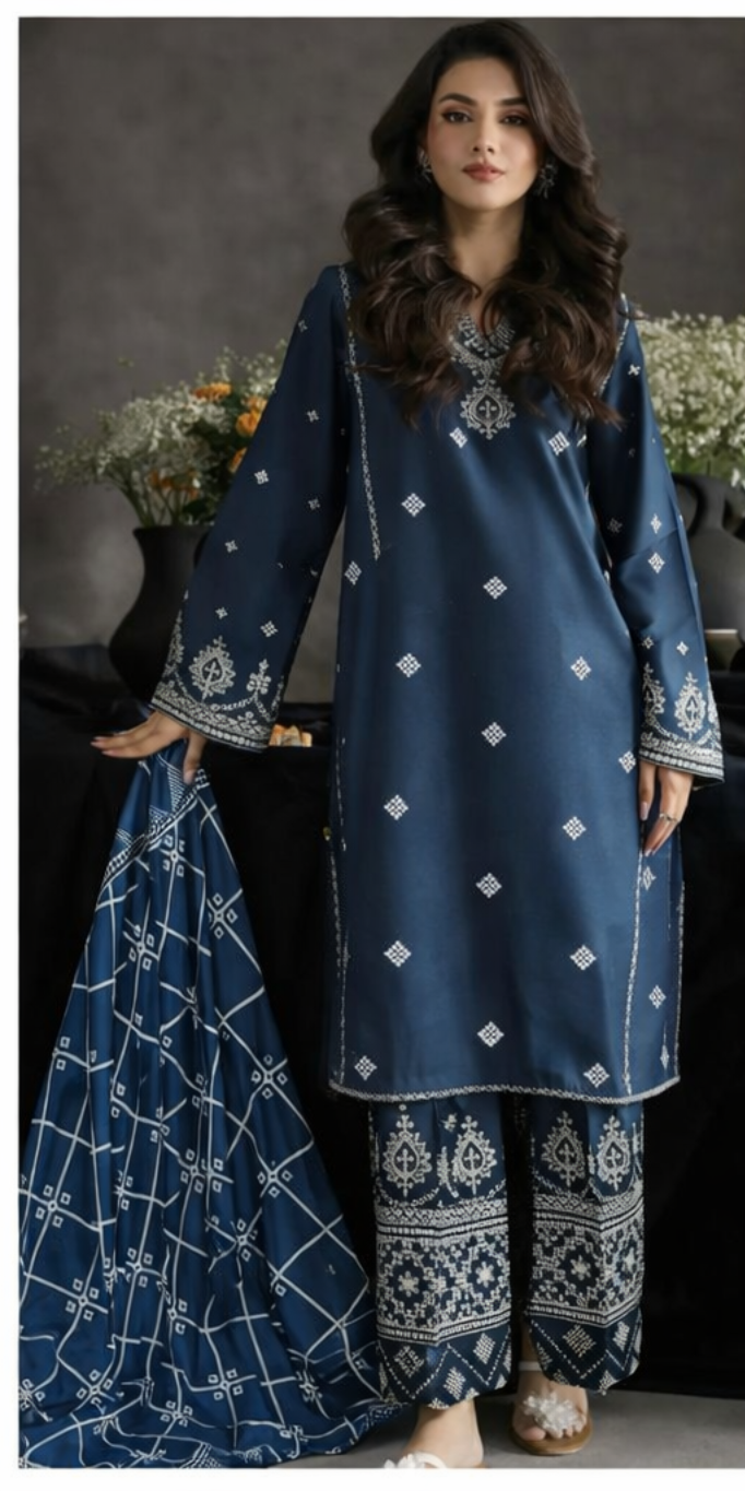Grace Airjet Lawn Suit | Front Embroidery, Heavy Sleeves & Chiffon Dupatta