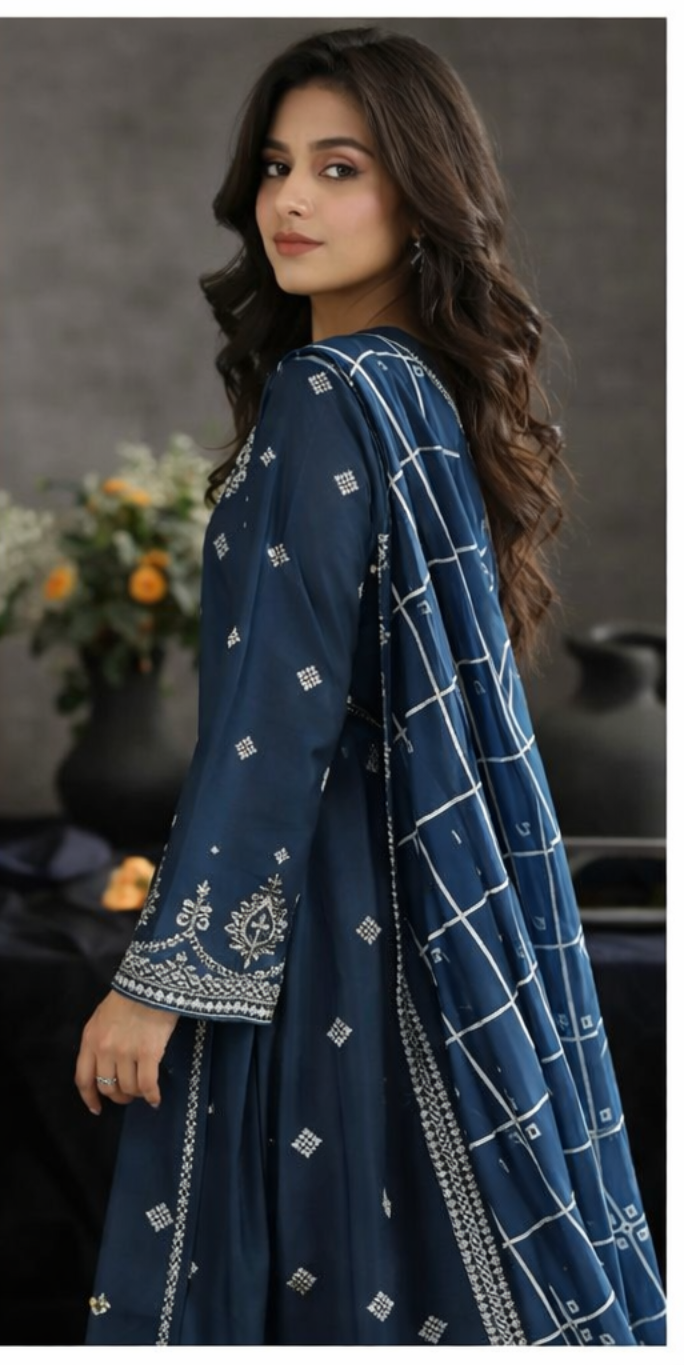 Grace Airjet Lawn Suit | Front Embroidery, Heavy Sleeves & Chiffon Dupatta