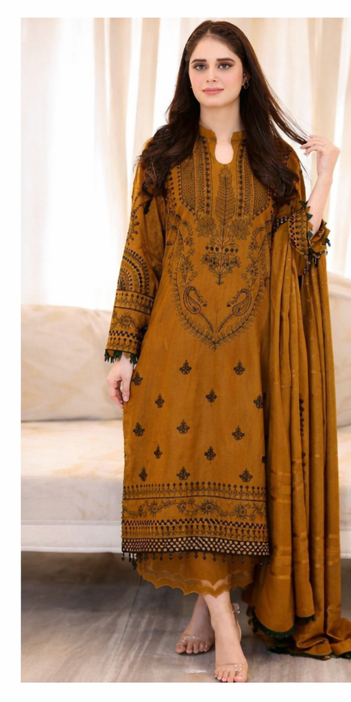Elegant Airjet Lawn Suit | Heavy Embroidered Sleeves & Chiffon Dupatta