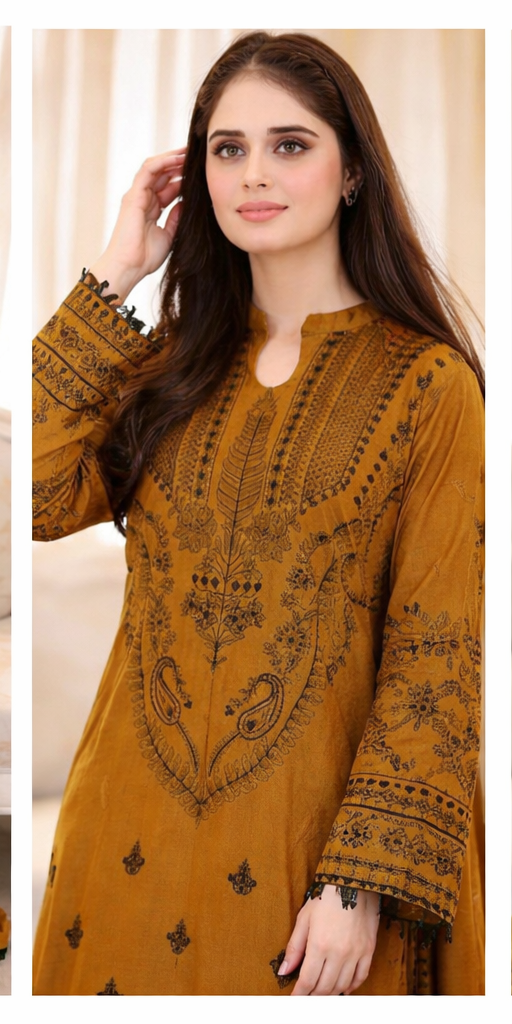 Elegant Airjet Lawn Suit | Heavy Embroidered Sleeves & Chiffon Dupatta