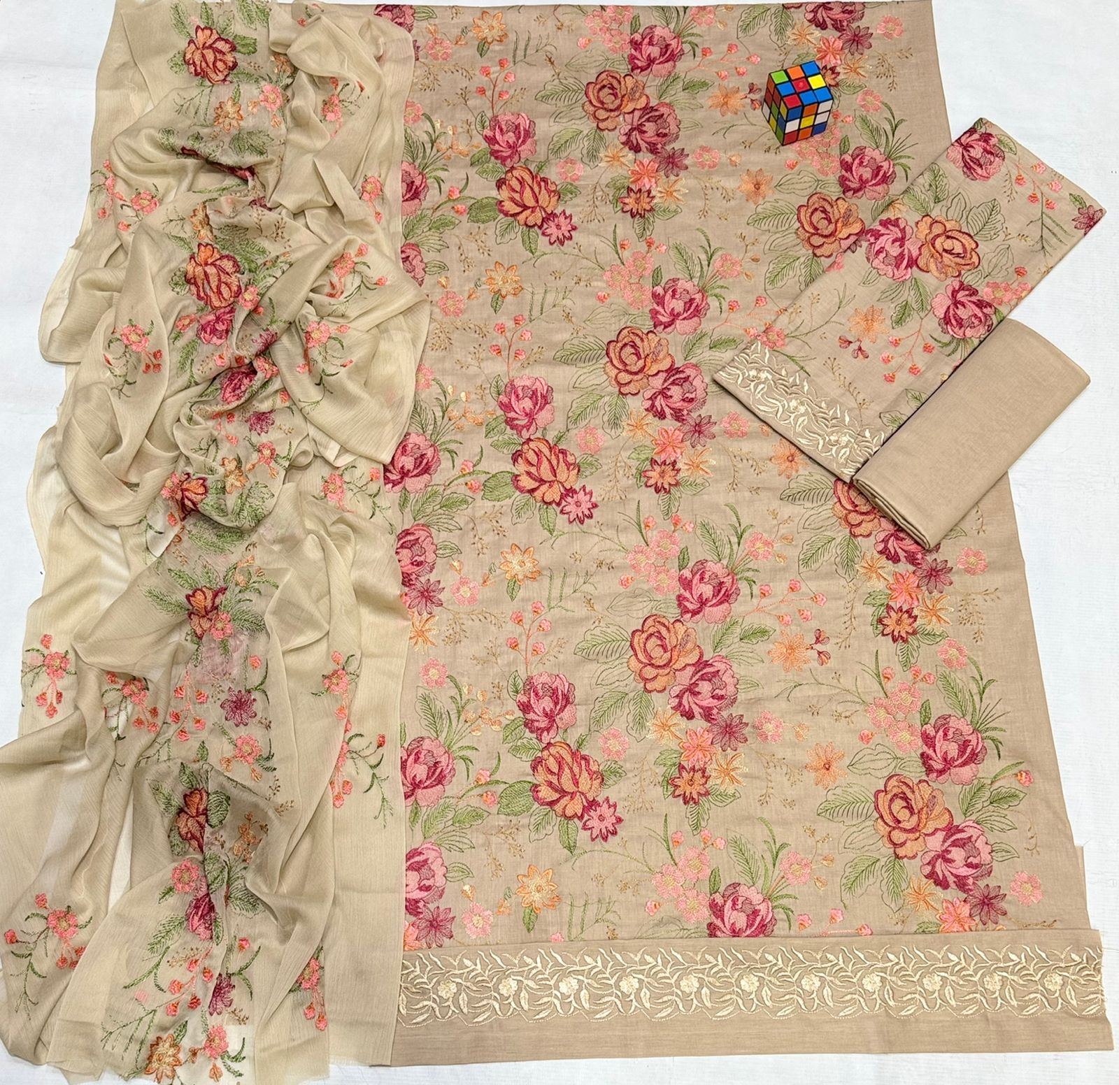 uxury Airjet Lawn Floral Suit | Heavy Embroidered Summer Dress with Chiffon Dupatta