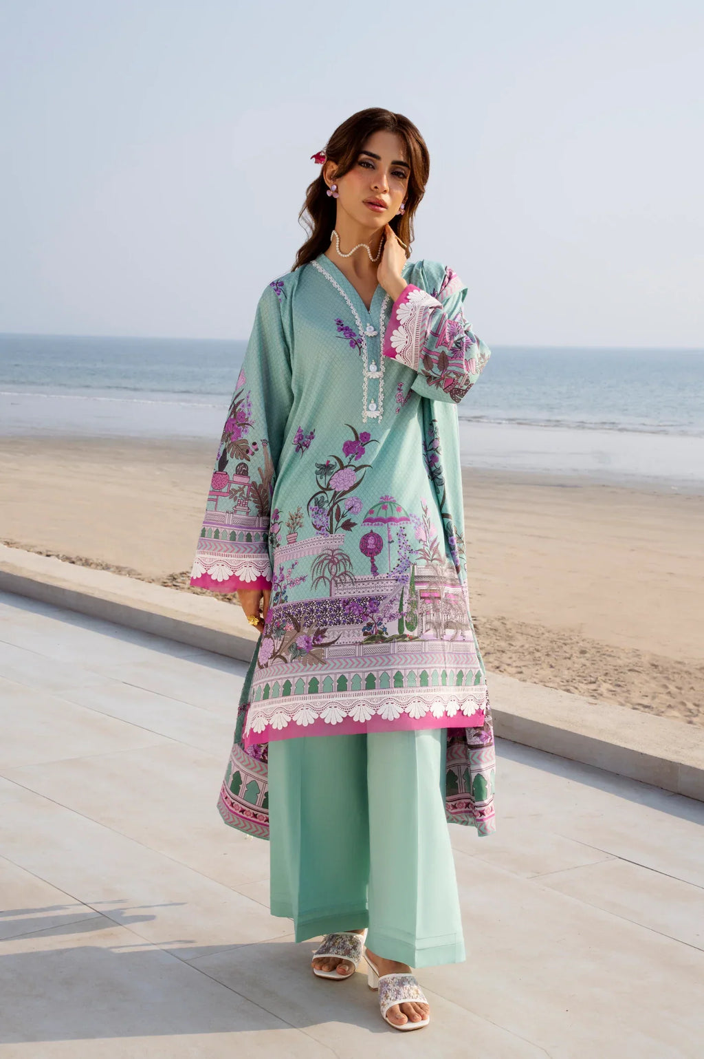 Printed Lawn-Mint Unstitched 3PC